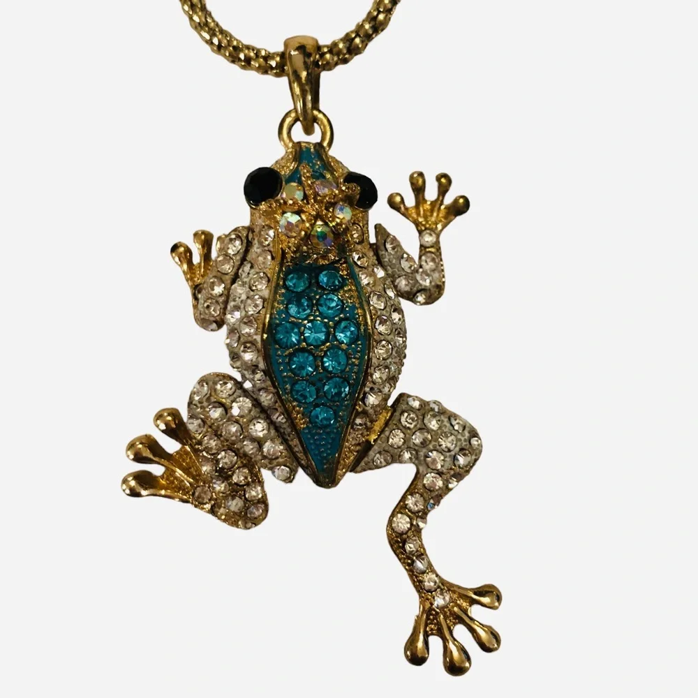 Frog Prince Rhinestone Encrusted Necklace - Picture 14 of 14